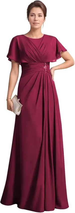 Mother of The Bride Dresses for Wedding with Sleeves Corset Chiffon Mother of The Groom Dress Formal Gown