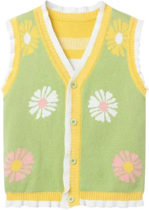 Mud Kingdom Toddler Little Girls Sweater Vest Knitted Sleeveless Button Down V-Neck Spring Autumn