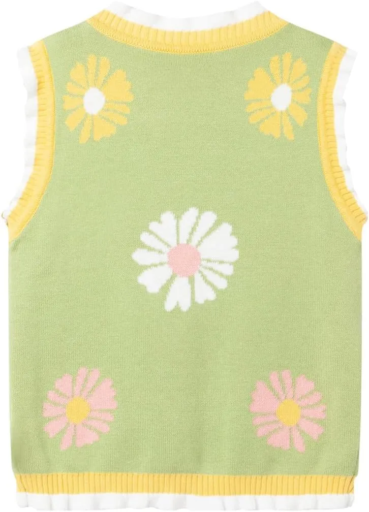 Mud Kingdom Toddler Little Girls Sweater Vest Knitted Sleeveless Button Down V-Neck Spring Autumn