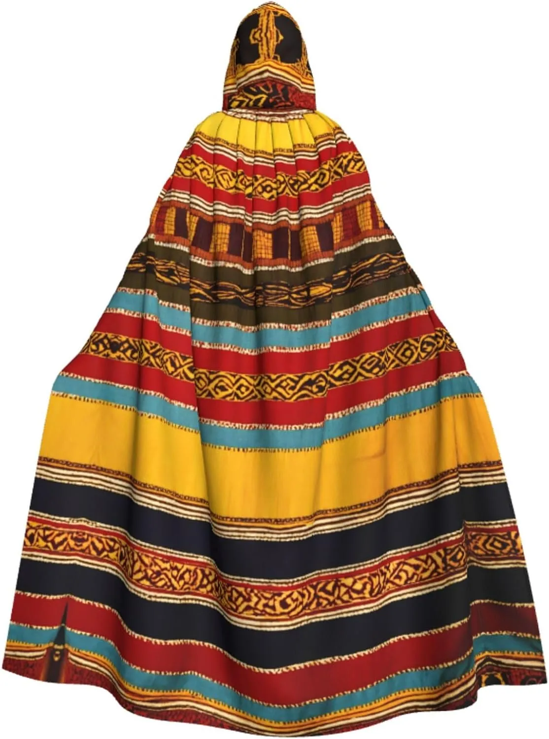 Native American Pattern Print Hooded Cloak Halloween Costume Adult Size with Dramatic Cloak for Cosplays,Witch Capes Black