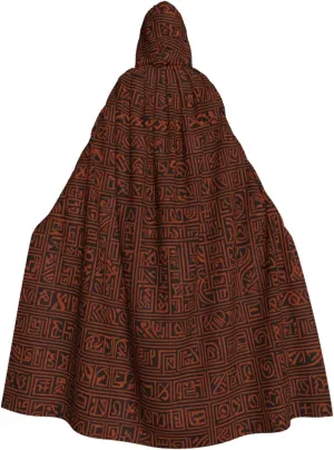 Native American Print Hooded Cloak Halloween Costume Adult Size with Dramatic Cloak for Cosplays,Witch Capes Black