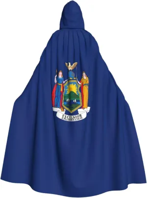 New York Flag Print Hooded Cloak Halloween Costume Adult Size with Dramatic Cloak for Cosplays,Witch Capes Black