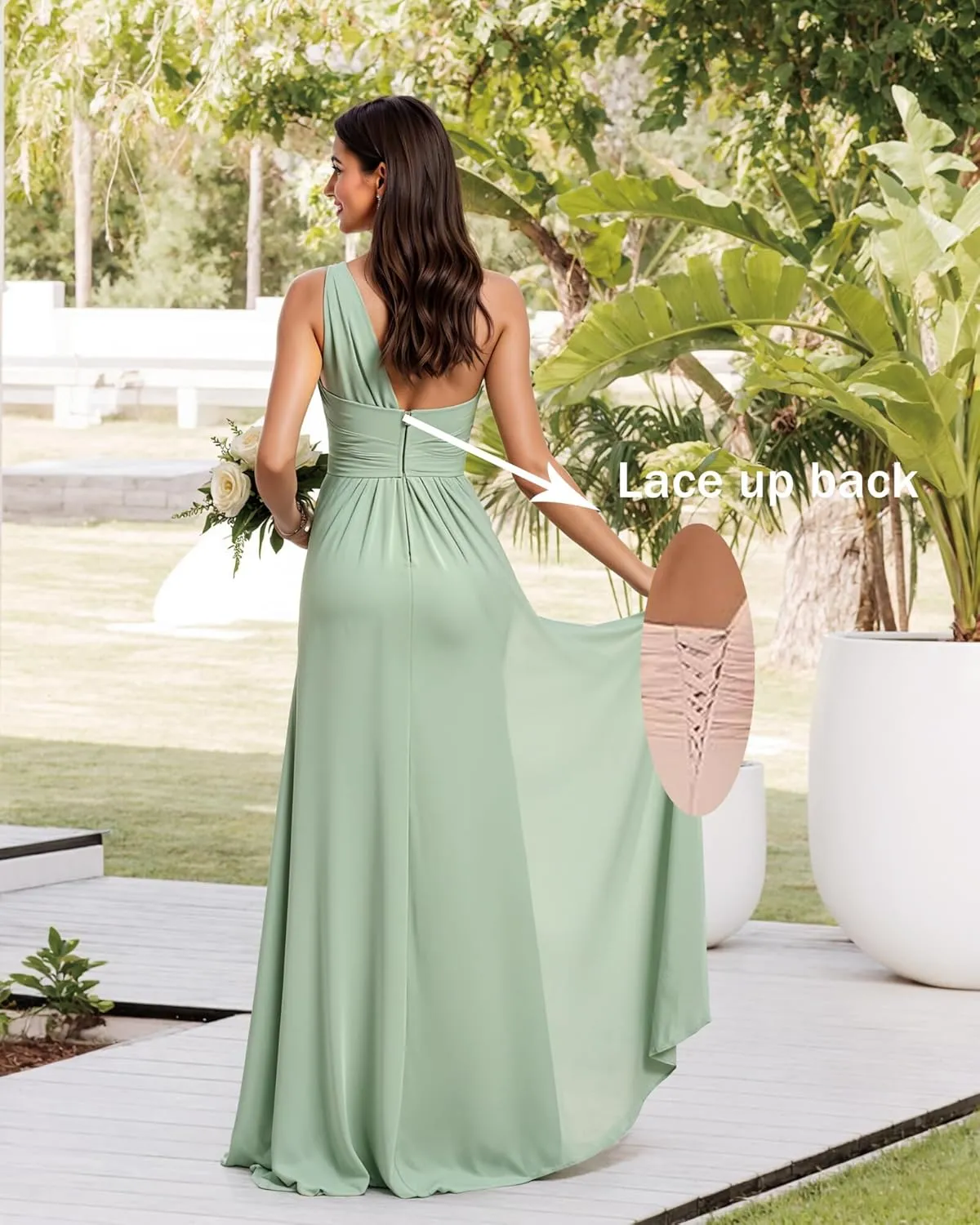 One Shoulder Bridesmaid Dresses for Women Long Pleated Chiffon Formal Party Gowns with Slit