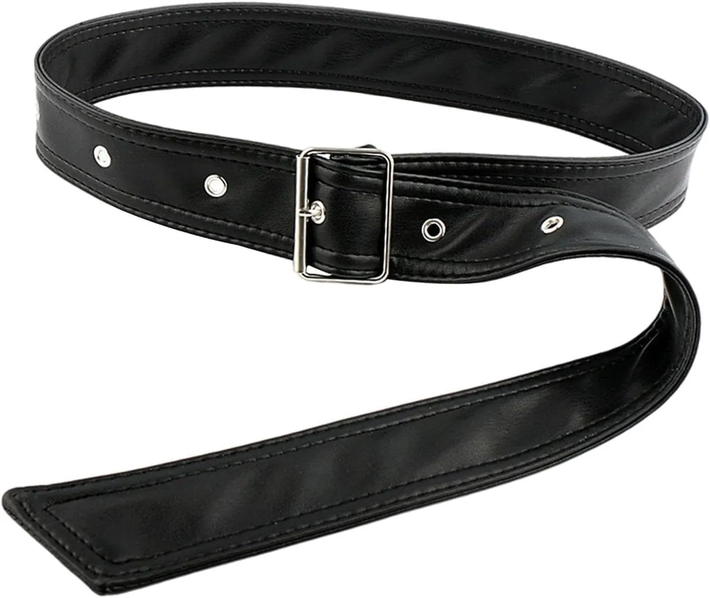 Overcoat Belt Adjustable Buckle Simple PU Leather for Trench Coat Dress Skirt Black