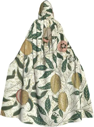 Plants and Fruits Print Hooded Cloak Halloween Costume Adult Size with Dramatic Cloak for Cosplays,Witch Capes Black