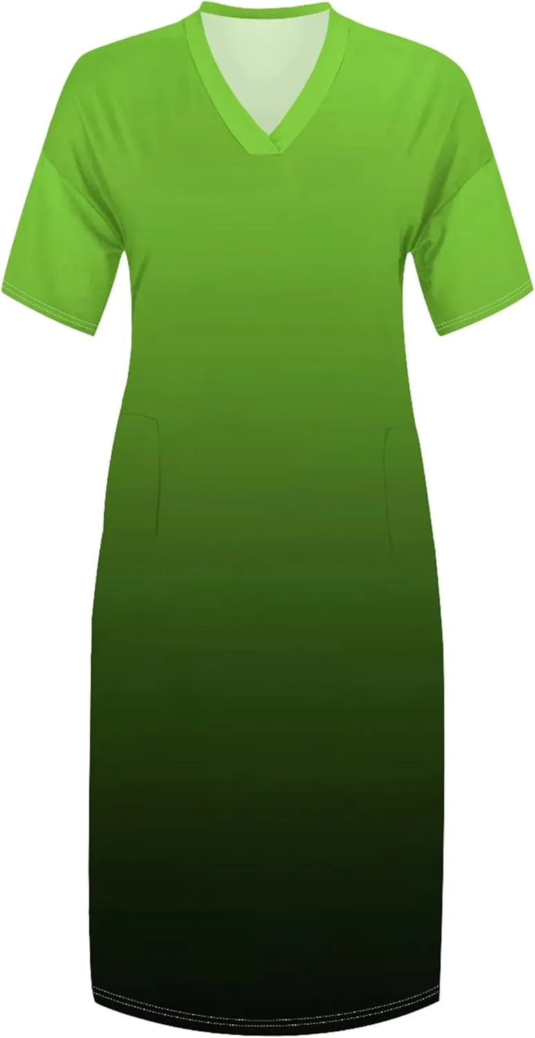 Plus Size Casual Loose Dress for Curvy Women Summer V Neck Short Sleeve T Shirt Loose Midi Dresses with Pockets