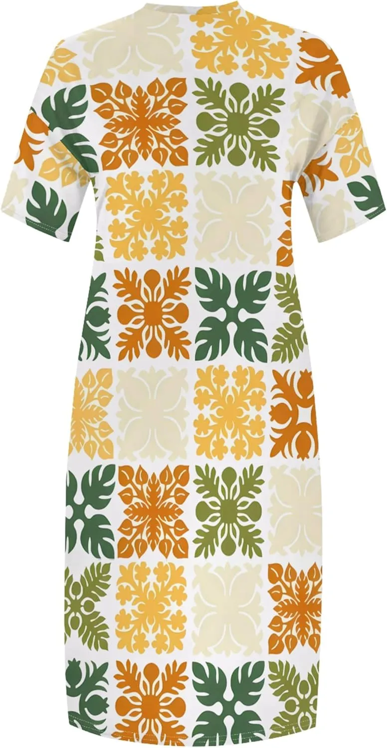 Plus Size Casual Loose Dress for Curvy Women Summer V Neck Short Sleeve T Shirt Loose Midi Dresses with Pockets