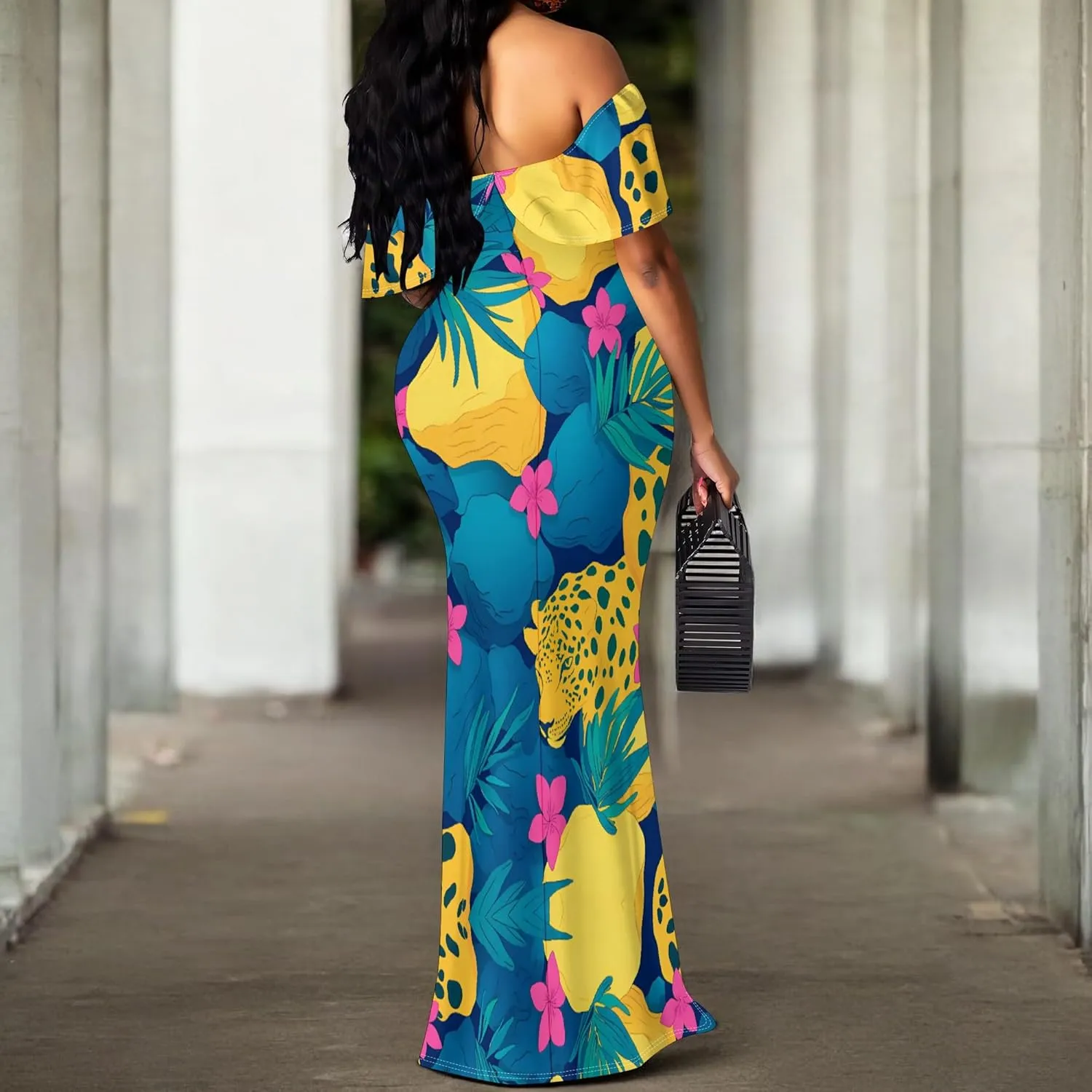 Plus Size Dresses for Curvy Women Off The Shoulder Ruffled Halter Back Long Club Party Cocktail Dress