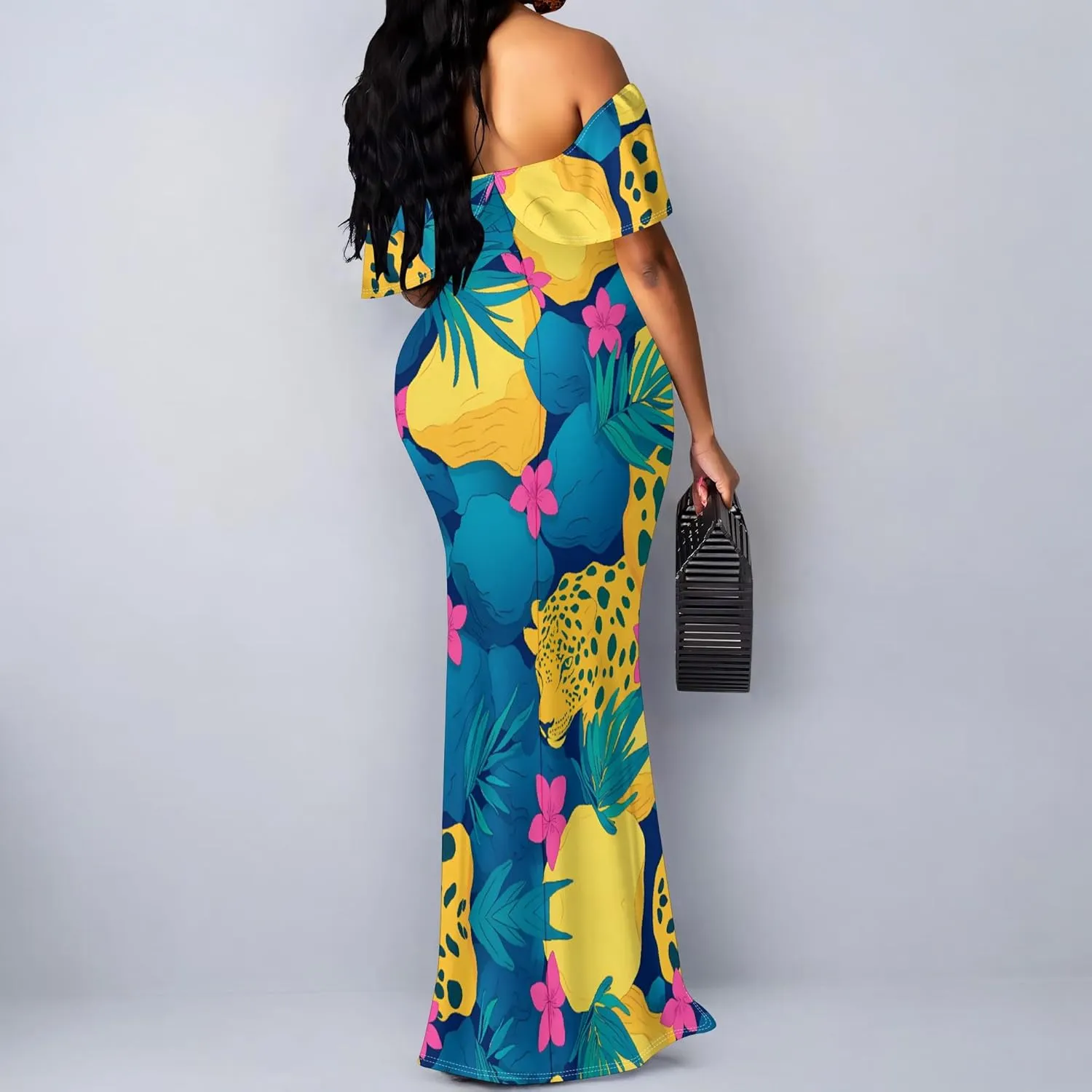 Plus Size Dresses for Curvy Women Off The Shoulder Ruffled Halter Back Long Club Party Cocktail Dress