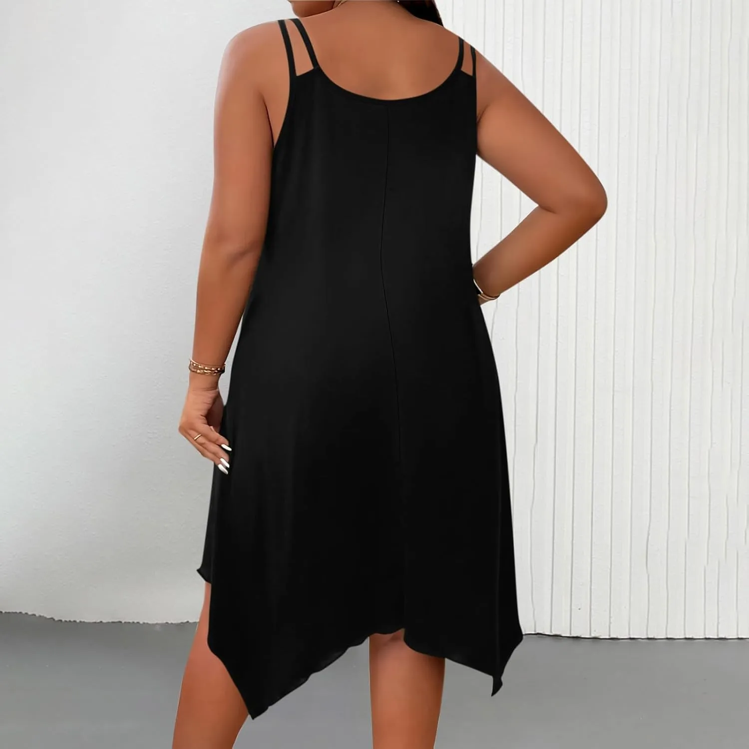 Plus Size Women Irregular Flowy Sundress Sleeveless Spaghetti Strap Midi Dress Summer Hi Low Swing Aline Dresses