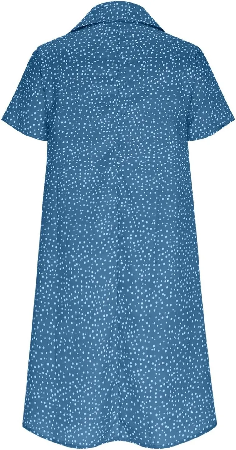 Polka Dot Dress for Women Boho Flowy Wrinkless Casual Dresses Vacation Tunic Ruffle Knee Length Sundresses Summer 2025