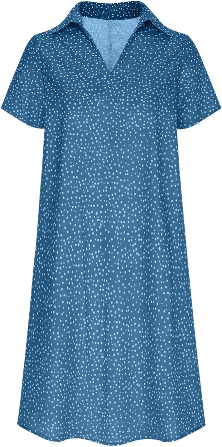 Polka Dot Dress for Women Boho Flowy Wrinkless Casual Dresses Vacation Tunic Ruffle Knee Length Sundresses Summer 2025
