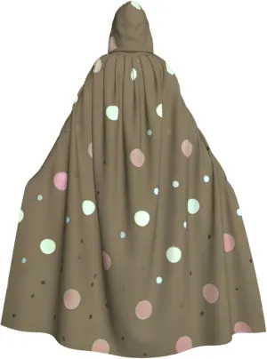 Polka Dot Print Hooded Cloak Halloween Costume Adult Size with Dramatic Cloak for Cosplays,Witch Capes Black