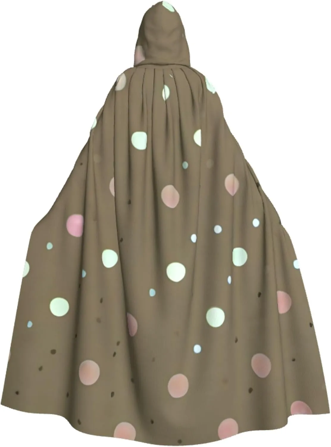 Polka Dot Print Hooded Cloak Halloween Costume Adult Size with Dramatic Cloak for Cosplays,Witch Capes Black