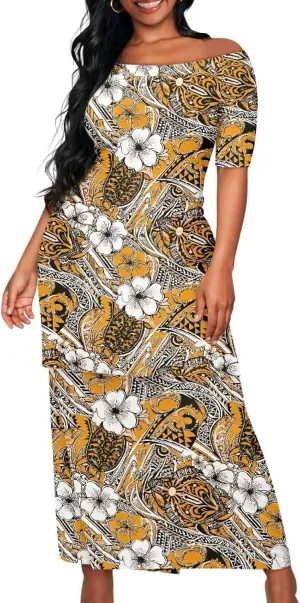 Polynesian Dress for Women Samoan Dress Short Sleeve Crewneck Plus Size Two Piece Set Outfit