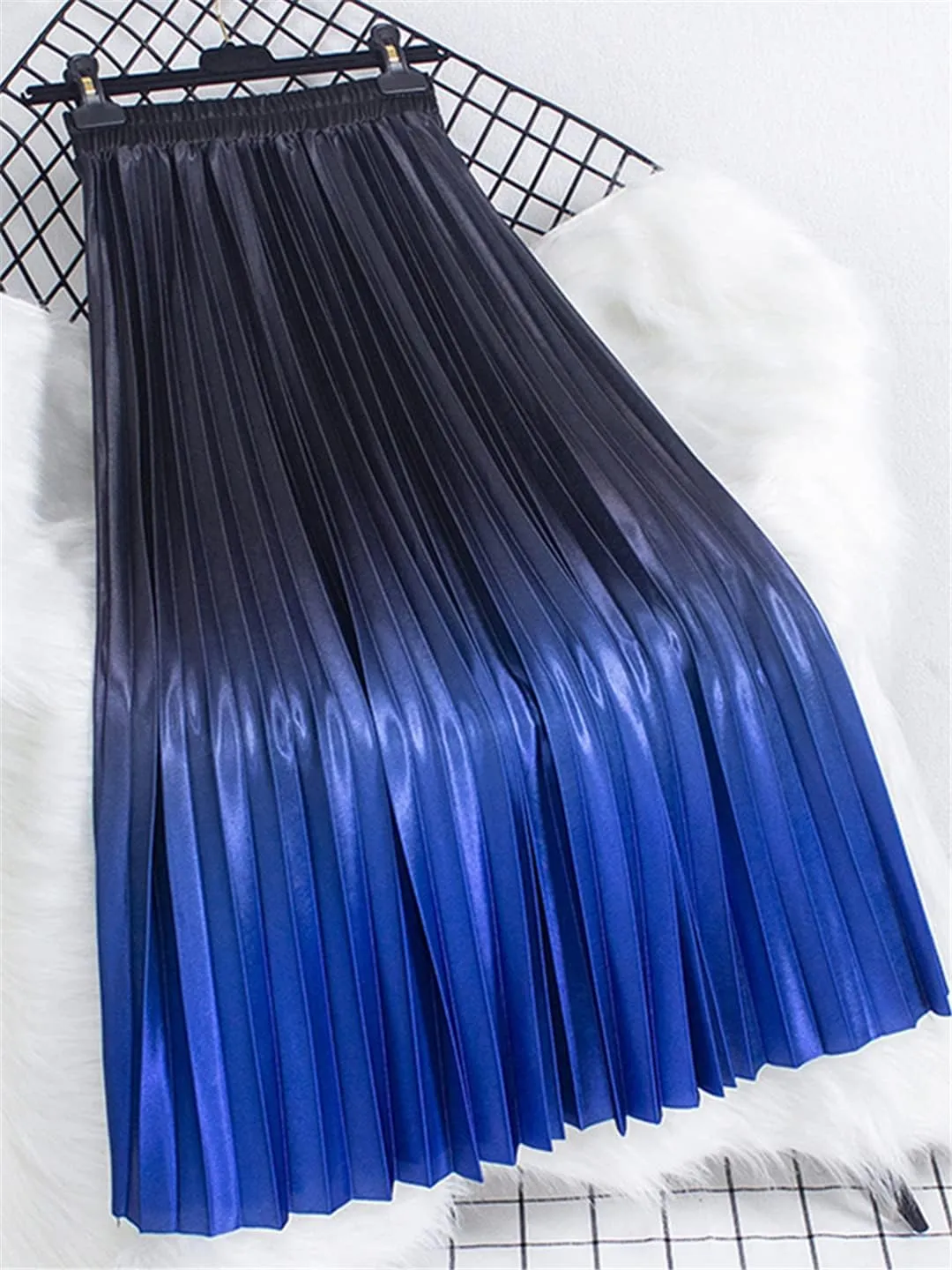 Pulcykp Gradient Long Skirt Women Casual A Line High Waist Pleated Midi Skirt