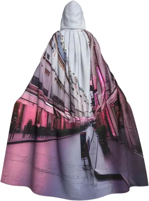 Red Paris Print Hooded Cloak Halloween Costume Adult Size with Dramatic Cloak for Cosplays,Witch Capes