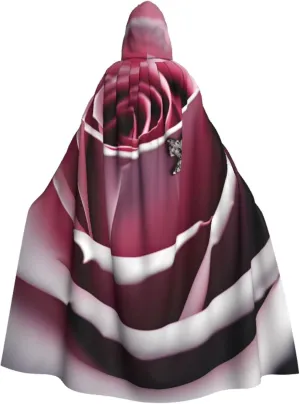 Red Rose Close Up Print Hooded Cloak Halloween Costume Adult Size with Dramatic Cloak for Cosplays,Witch Capes