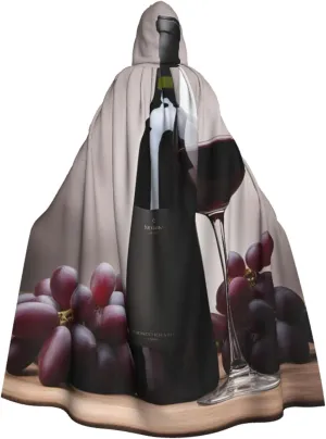 Red Wine Print Hooded Cloak Halloween Costume Adult Size with Dramatic Cloak for Cosplays,Witch Capes