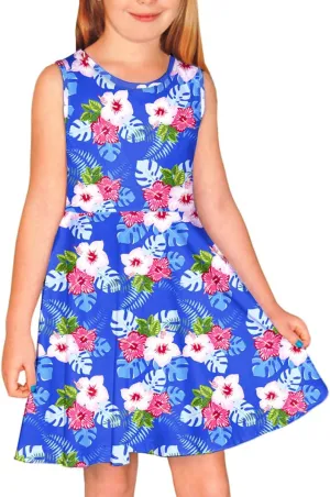 Remimi Girls Summer Sleeveless Dress Tropical Print Skater Twirly Dresses 3-14 Years