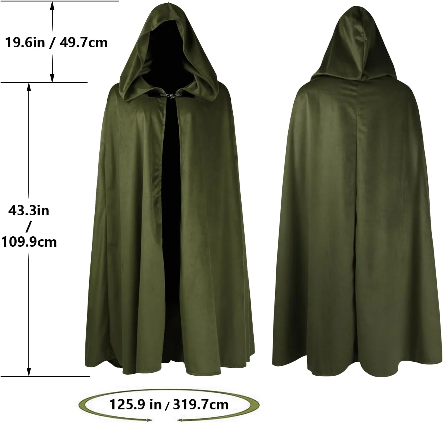 Renaissance Hooded Cloak Halloween Costume, Medieval Cosplay Wizard Witch Cape