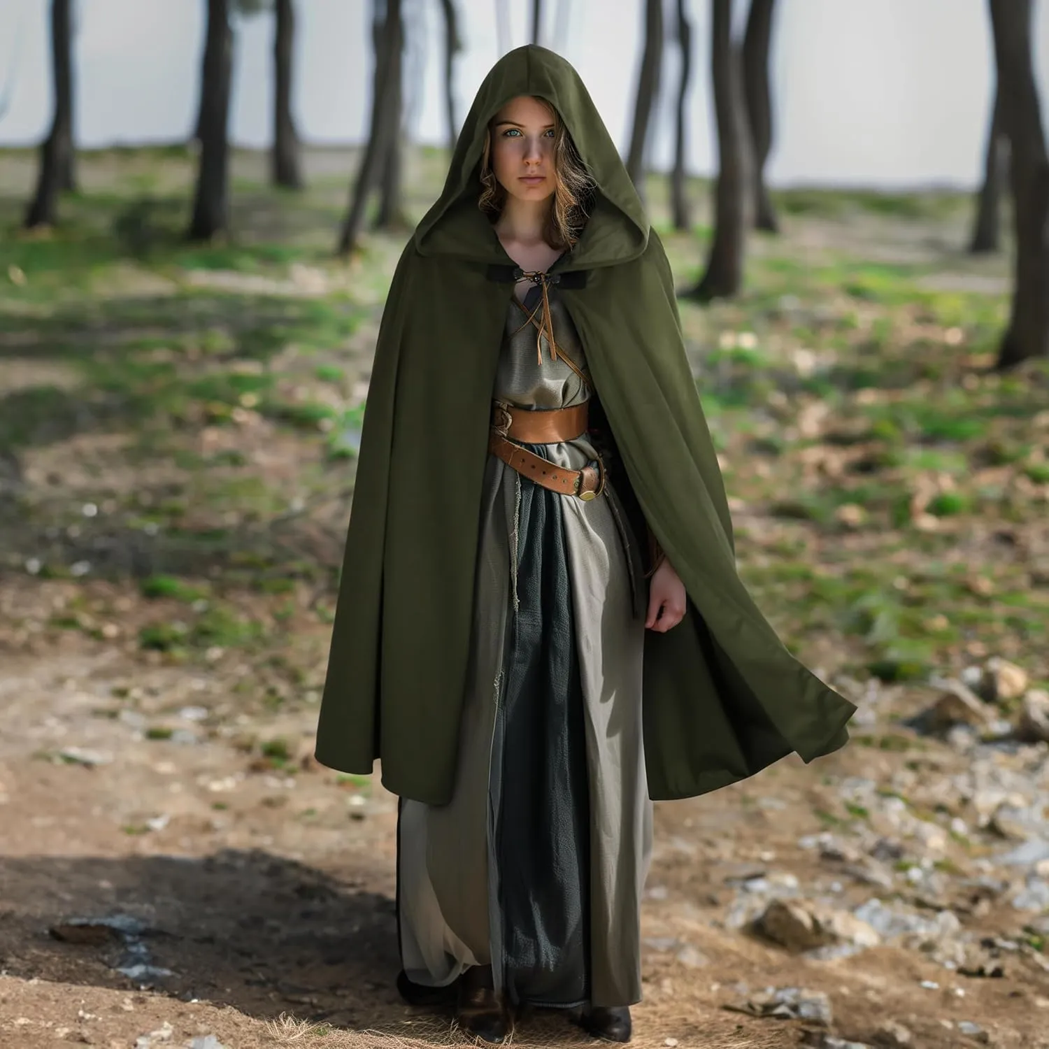 Renaissance Hooded Cloak Halloween Costume, Medieval Cosplay Wizard Witch Cape