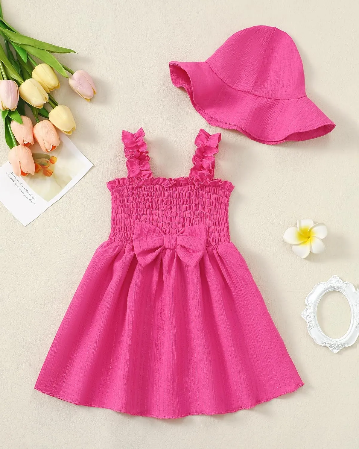 Renotemy Baby Girl Dress Summer Outfits Toddler Girls Clothes Boho Casual Sundress Infant Flower Dresses with Cute Hat