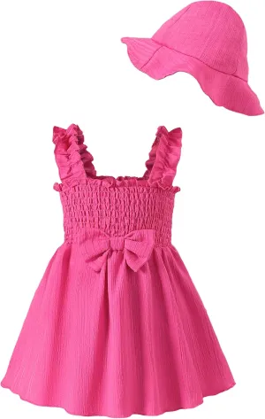 Renotemy Baby Girl Dress Summer Outfits Toddler Girls Clothes Boho Casual Sundress Infant Flower Dresses with Cute Hat