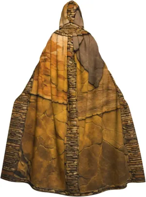 Rustic Rocks Brick Wall Print Hooded Cloak Halloween Costume Adult Size with Dramatic Cloak for Cosplays,Witch Capes Black
