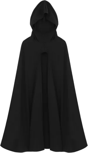 SAFIGLE Halloween Cloak with Hood Cosplay Cloak Robe Knight Wizard Fancy Cool Long Cloak Cosplay Costume Outerwear Hooded Cape Halloween Hooded Uniform for Men Women Adults Kids Black