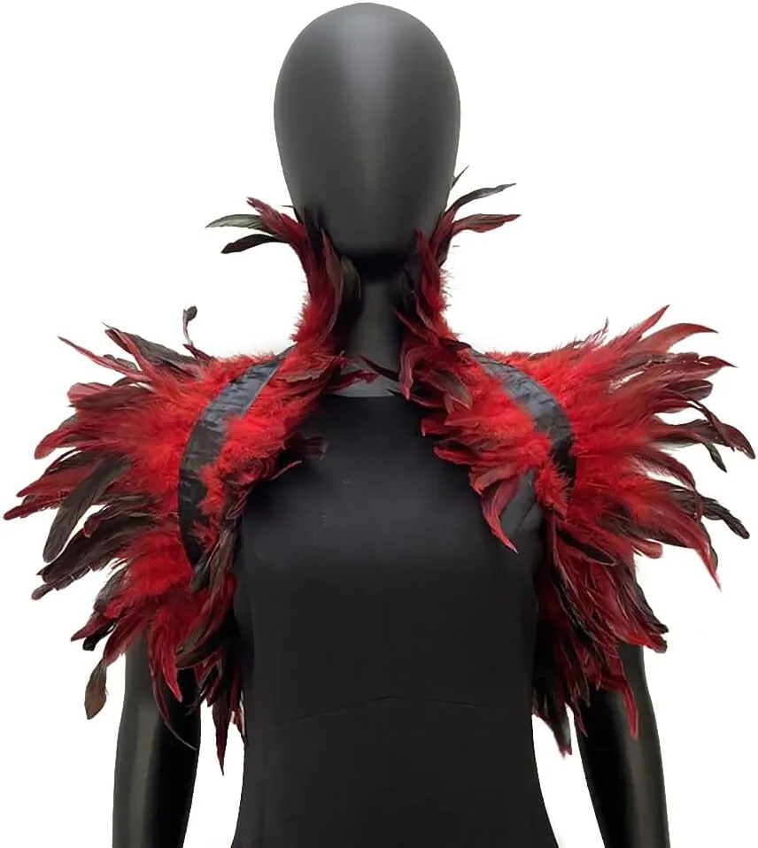 SEADEAR Gothic Feather Shrug Cape Shawl, Women Feather Shawl with Feather Cuffs Feather Cloak Halloween Maleficent Costumes