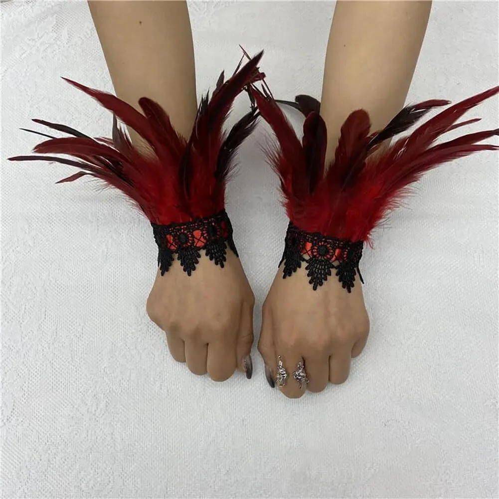 SEADEAR Gothic Feather Shrug Cape Shawl, Women Feather Shawl with Feather Cuffs Feather Cloak Halloween Maleficent Costumes