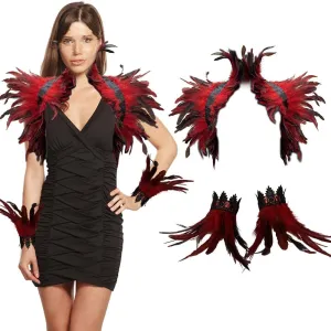SEADEAR Gothic Feather Shrug Cape Shawl, Women Feather Shawl with Feather Cuffs Feather Cloak Halloween Maleficent Costumes