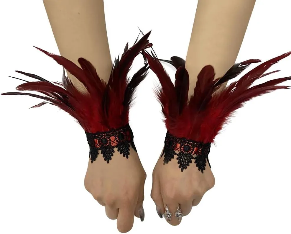 SEADEAR Gothic Feather Shrug Cape Shawl, Women Feather Shawl with Feather Cuffs Feather Cloak Halloween Maleficent Costumes