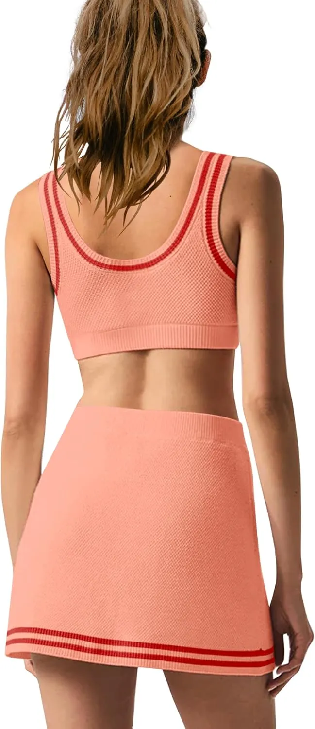 SENSERISE Womens Workout Sets Tennis Dress Built in Shorts Tank Top and Skort Set with Pocket Gym Yoga Outfits