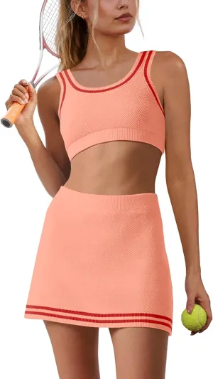 SENSERISE Womens Workout Sets Tennis Dress Built in Shorts Tank Top and Skort Set with Pocket Gym Yoga Outfits