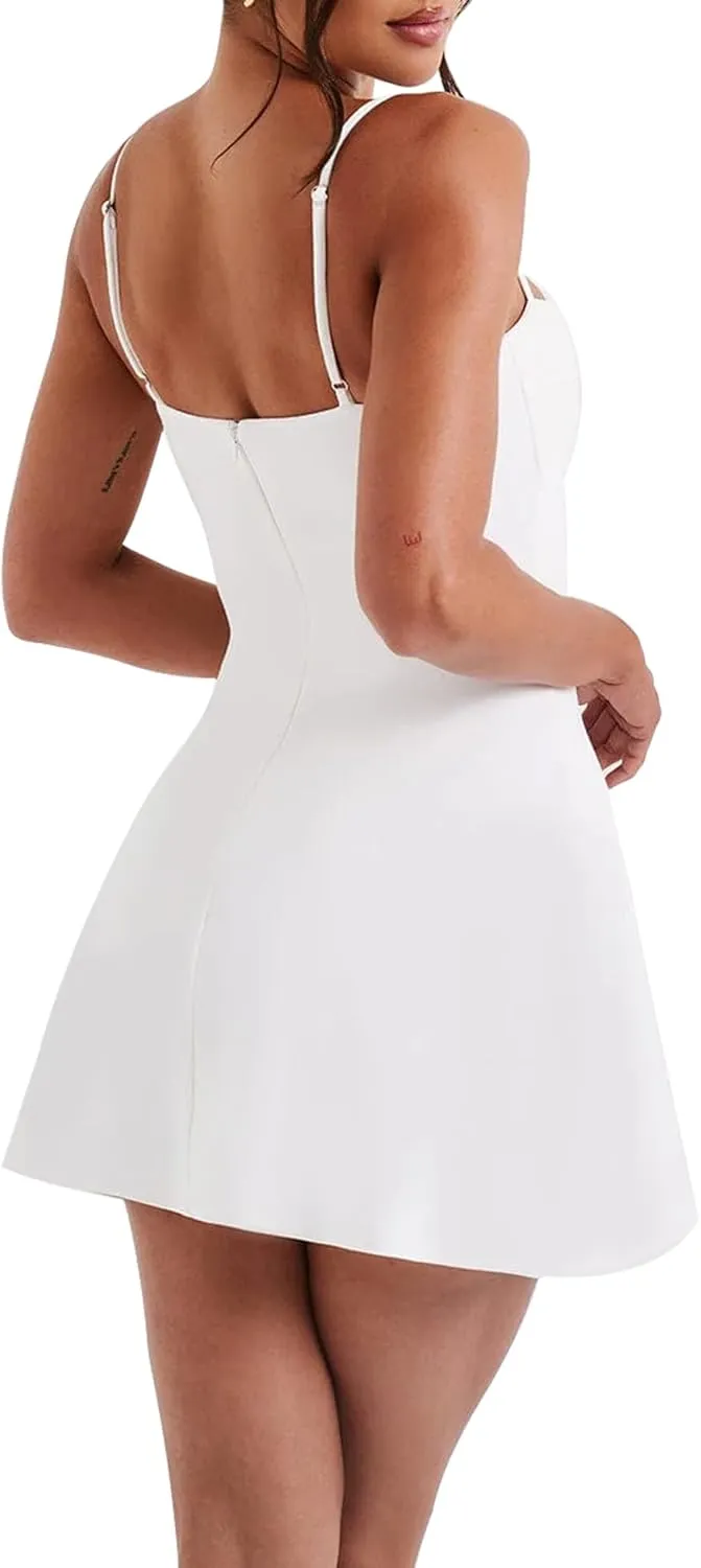 SHESEEWORLD Women's Sexy Spaghetti Strap A-Line Y2k Sleeveless Zipper Back Double-Layer Flowy Short Dress