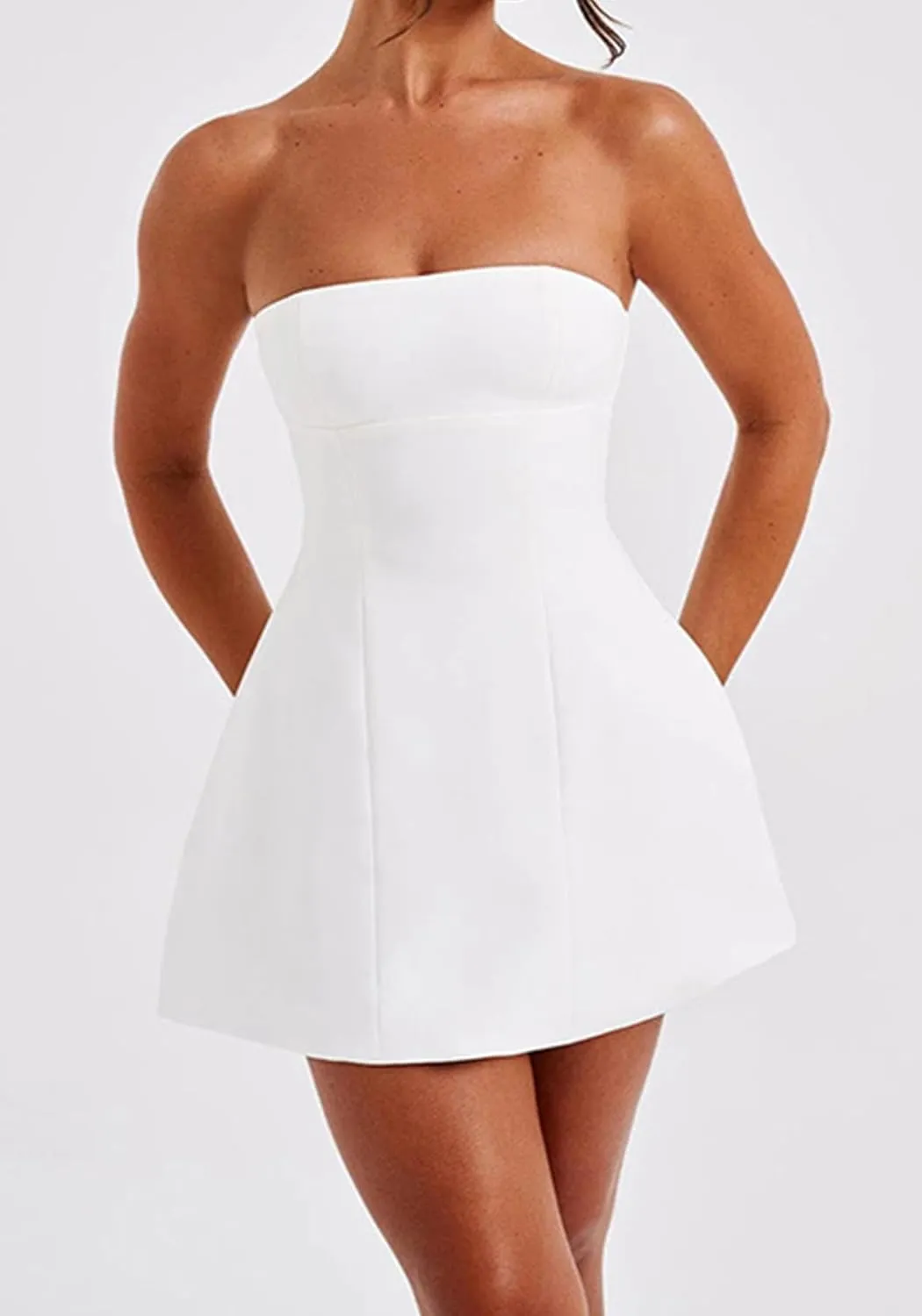 SHINFY Women Sexy Strapless Mini Dress Bodycon Off Shoulder Tube Top A-Line Short Dress Formal Cocktail Dresses