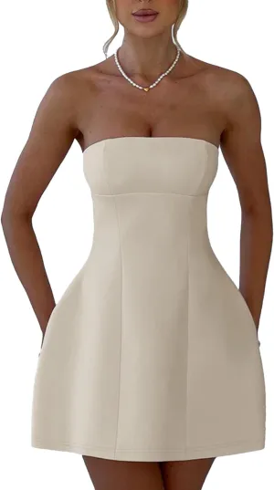 SHINFY Women Sexy Strapless Mini Dress Bodycon Off Shoulder Tube Top A-Line Short Dress Formal Cocktail Dresses