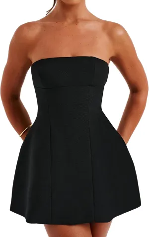 SHINFY Women Sexy Strapless Mini Dress Bodycon Off Shoulder Tube Top A-Line Short Dress Formal Cocktail Dresses