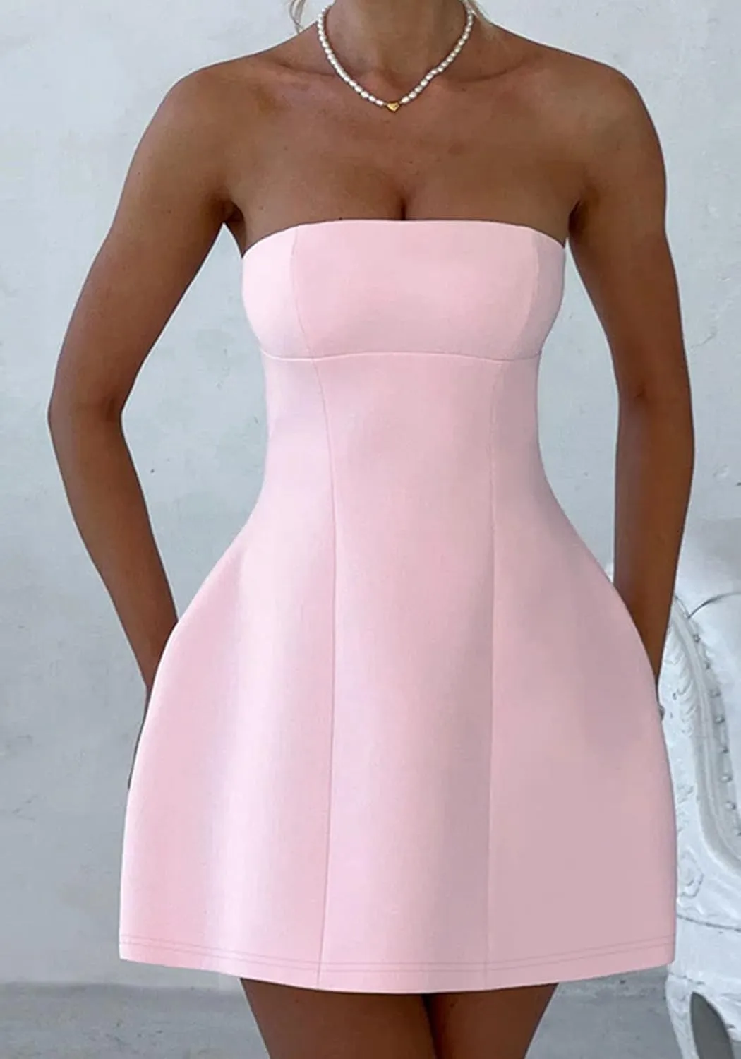 SHINFY Women Sexy Strapless Mini Dress Bodycon Off Shoulder Tube Top A-Line Short Dress Formal Cocktail Dresses