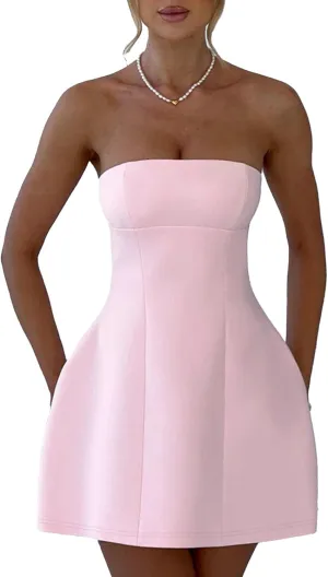 SHINFY Women Sexy Strapless Mini Dress Bodycon Off Shoulder Tube Top A-Line Short Dress Formal Cocktail Dresses