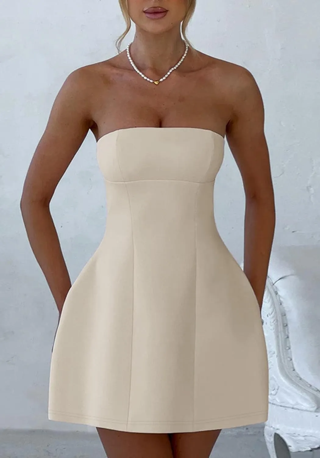 SHINFY Women Sexy Strapless Mini Dress Bodycon Off Shoulder Tube Top A-Line Short Dress Formal Cocktail Dresses