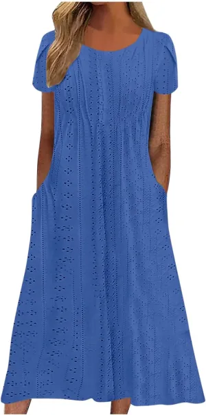 Shirt Dresses for Women Eyelet Casual Summer Boho Flowy Maxi Dresses Vacation Beach Outfits Trendy Clothing 2025