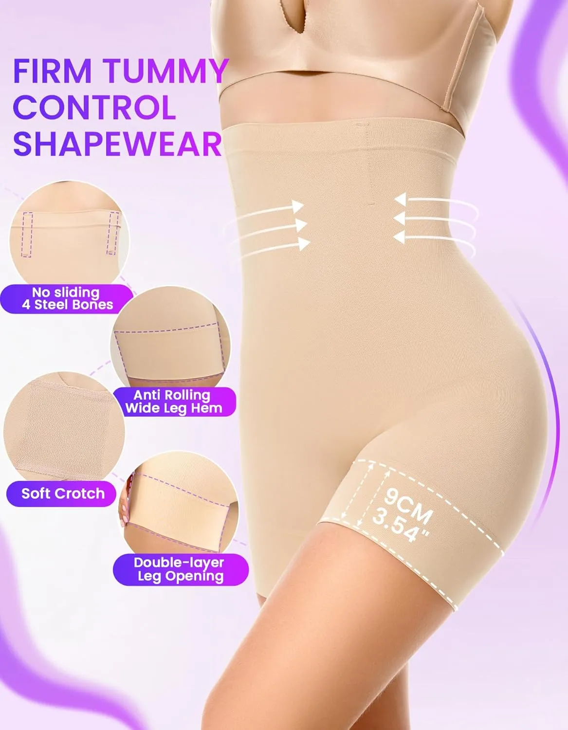 SIMIYA Shapewear Tummy Control Shorts for Women, 5-IN-1 Body Shaper High Waisted Girdle Boyshort Slip Short for Under Dresses