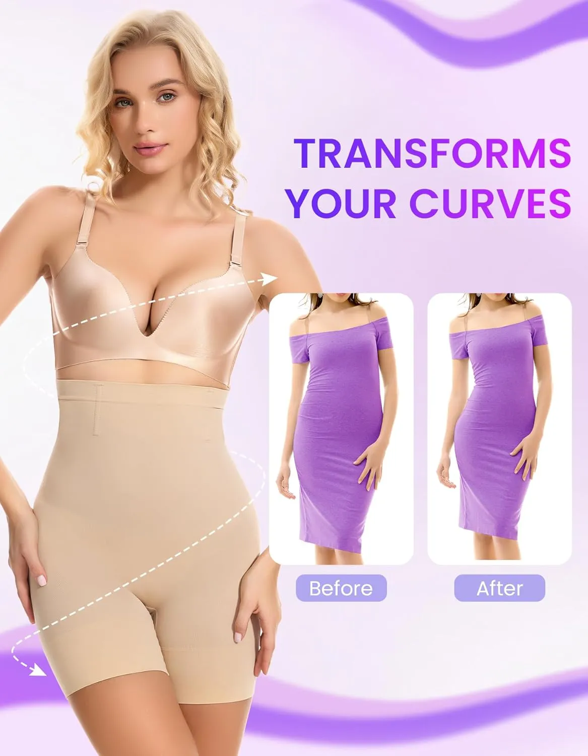 SIMIYA Shapewear Tummy Control Shorts for Women, 5-IN-1 Body Shaper High Waisted Girdle Boyshort Slip Short for Under Dresses