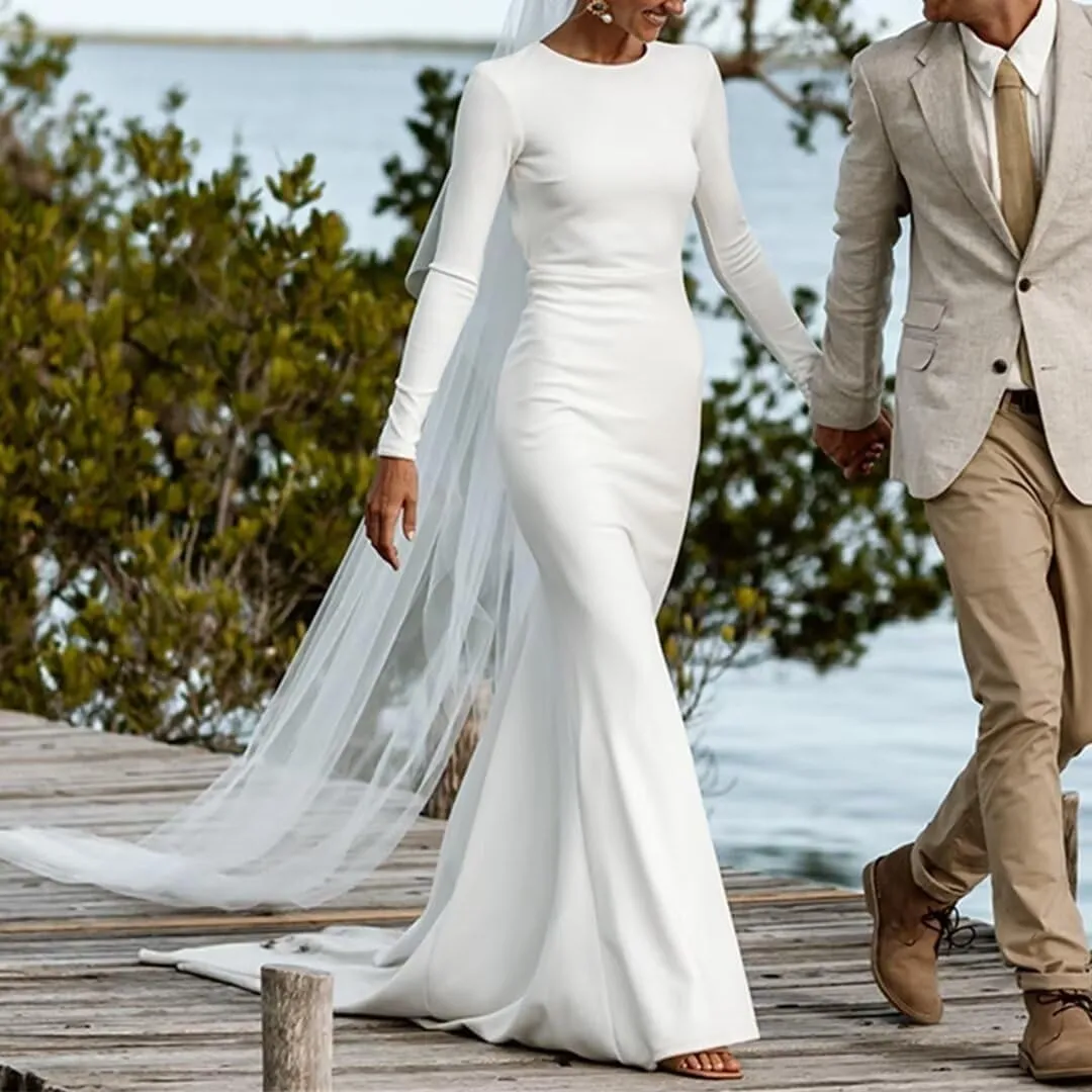 Simple Mermaid Wedding Dresses for Bride 2025 Boho Beach Satin Sleeveless Bridal Gown with Train