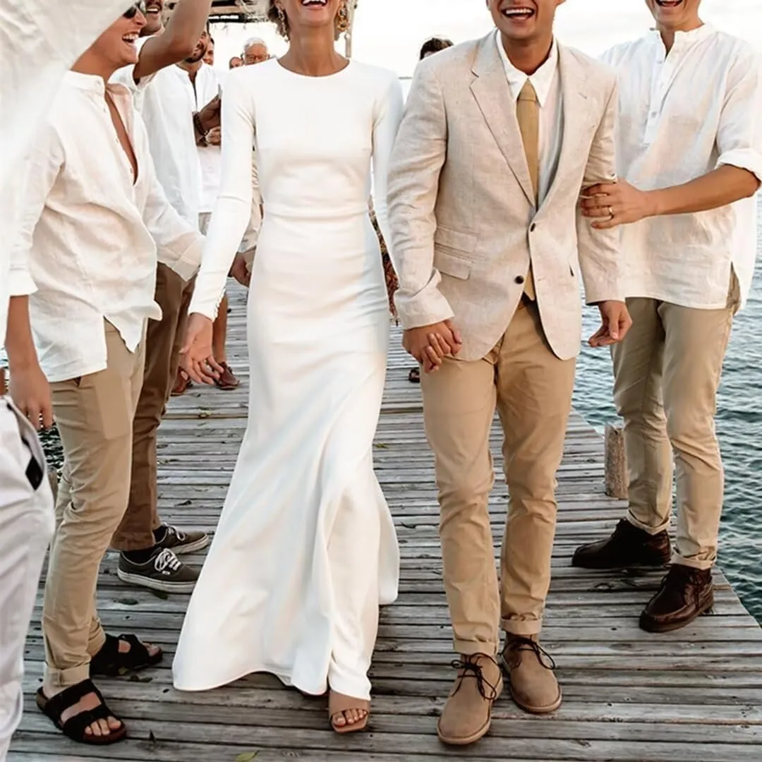 Simple Mermaid Wedding Dresses for Bride 2025 Boho Beach Satin Sleeveless Bridal Gown with Train