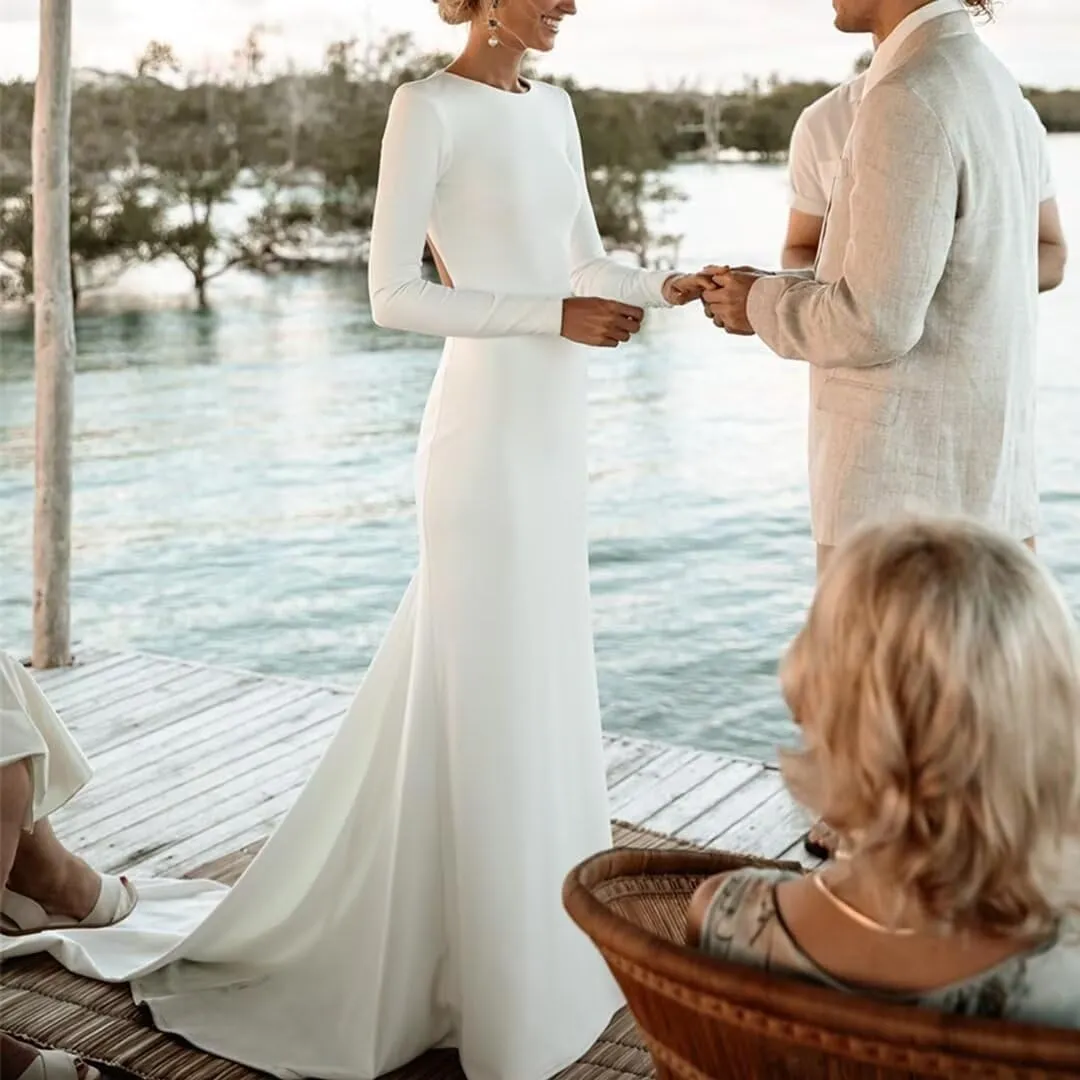 Simple Mermaid Wedding Dresses for Bride 2025 Boho Beach Satin Sleeveless Bridal Gown with Train