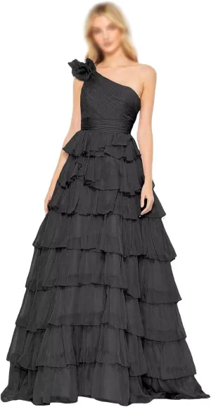 Simple Tiered Chiffon Prom Dress 2025 One Shoulder Prom Dresses for Women Floor Length Ruffle Formal Evening Gowns for Teens